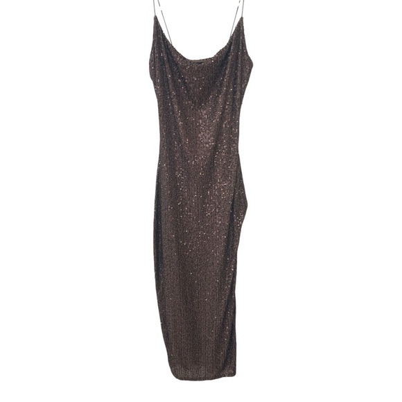 Vici Dresses & Skirts - VICI Collection Sequin Dark Brown Maxi Spaghetti Strap Slip Slit Dress Sz S NWOT